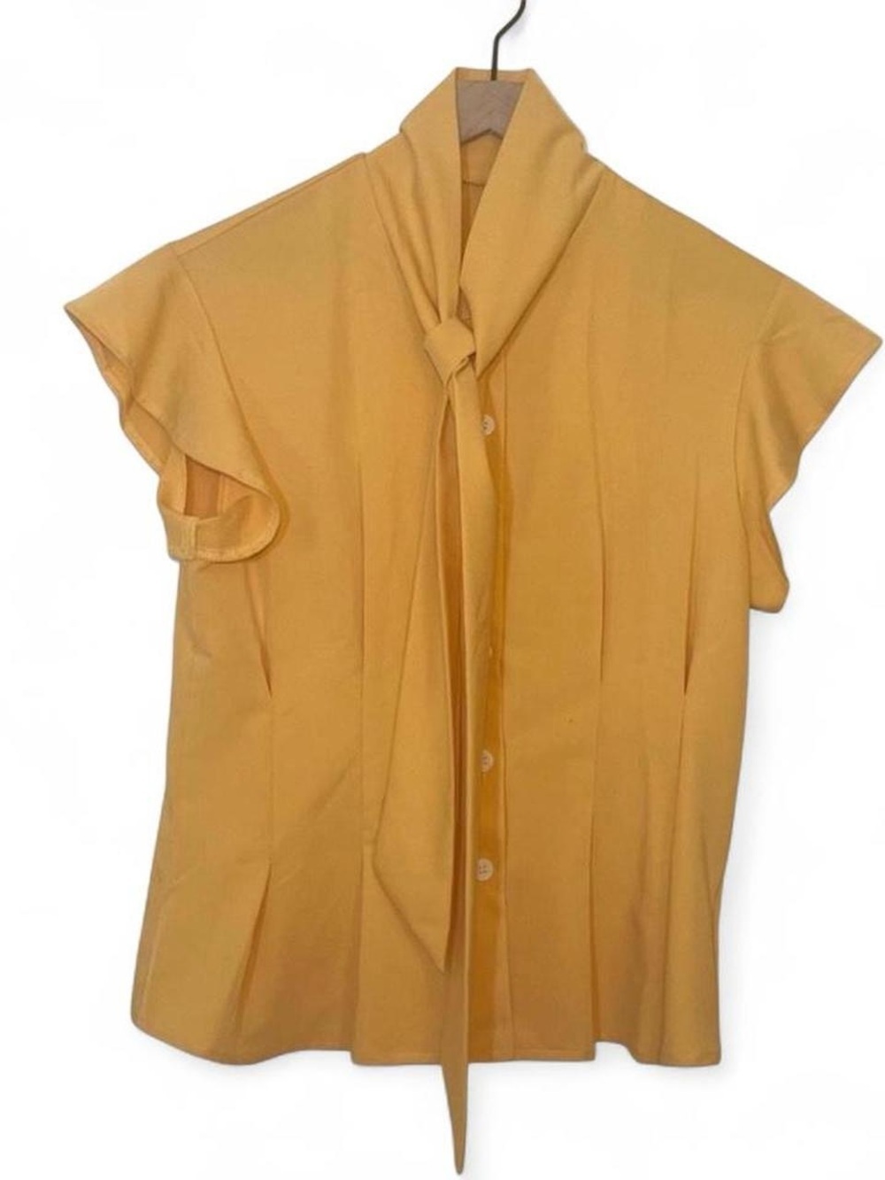 Retro Stage Yellow Bow Neck Blouse Flutter Sleeve Romantic Mod Vintage Statement — image 2 of 8